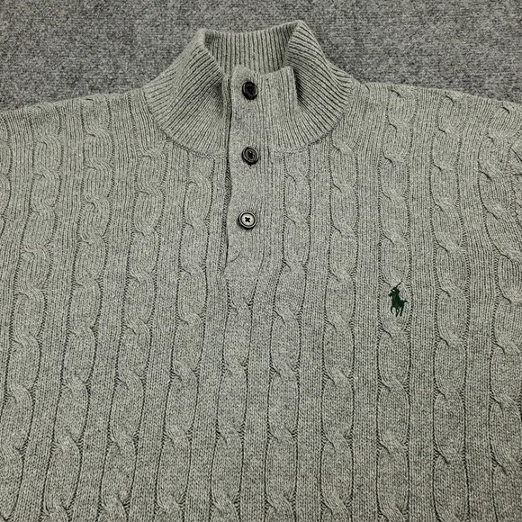 Polo Ralph Lauren Cable Knit Sweater Quarter Zip Mens 2XL 100% Tussah Silk Gray